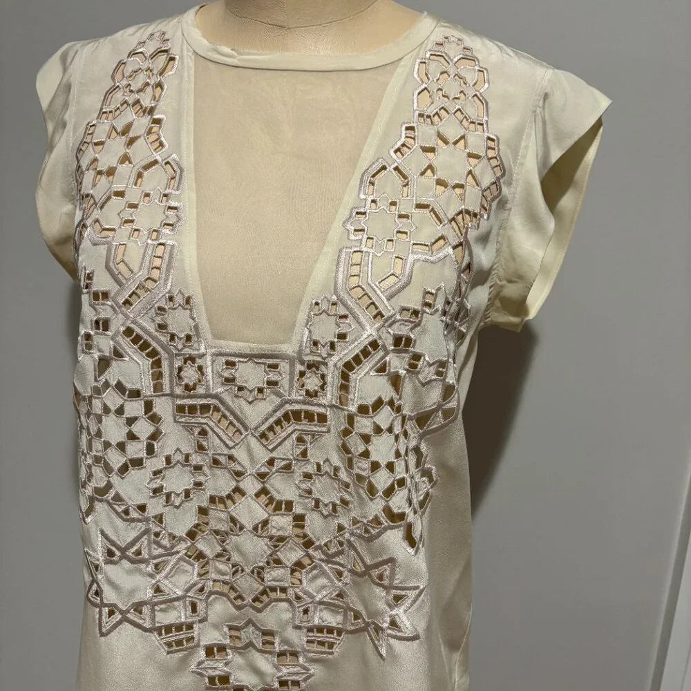 Rebecca Taylor Geo Cut-out Silk Blouse - Picture 2 of 8